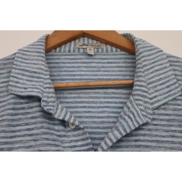 Peter Millar Mens XL Striped Polo Shirt Blue Made In Peru - Picture 6 of 10